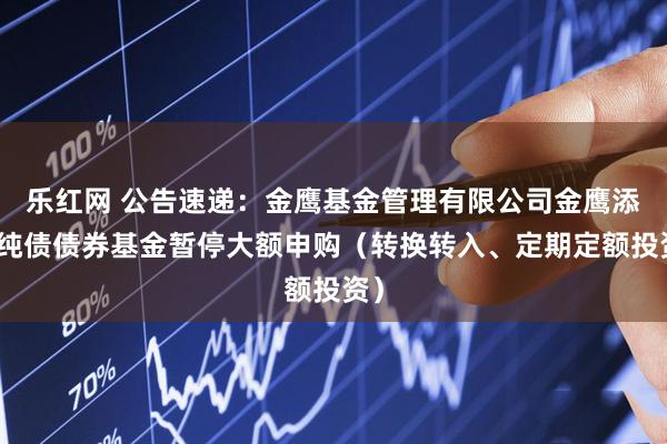 乐红网 公告速递：金鹰基金管理有限公司金鹰添盈纯债债券基金暂停大额申购（转换转入、定期定额投资）